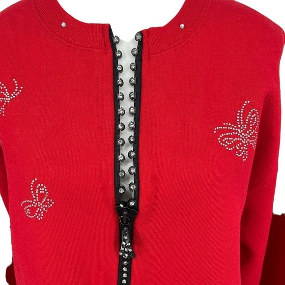 Vintage 90’s Cactus Sweatshirt Rhinestone Butterflies Full Zip Red Large - Picture 6 of 11